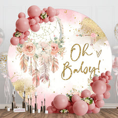 Aperturee - Pink Gold Boho Floral Round Baby Shower Backdrop