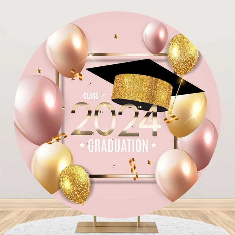 Aperturee - Pink Gold Cap Class 2024 Round Graduation Backdrop