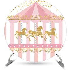 Aperturee - Pink Gold Carousel Circus Round Birthday Backdrop