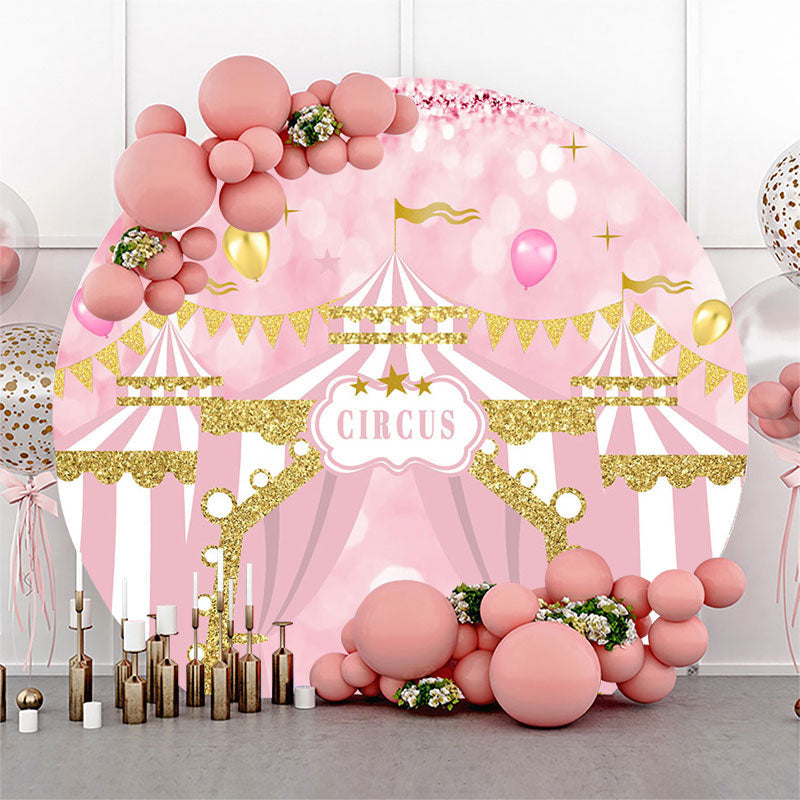 Aperturee - Pink Gold Circus Balloon Round Baby Shower Backdrop