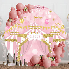 Aperturee - Pink Gold Circus Balloon Round Baby Shower Backdrop