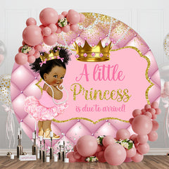 Aperturee - Pink Gold Crown Round Baby Shower Backdrop For Girl