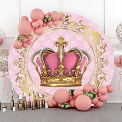 Aperturee Pink Gold Crown Round Birthday Backdrop For Girl