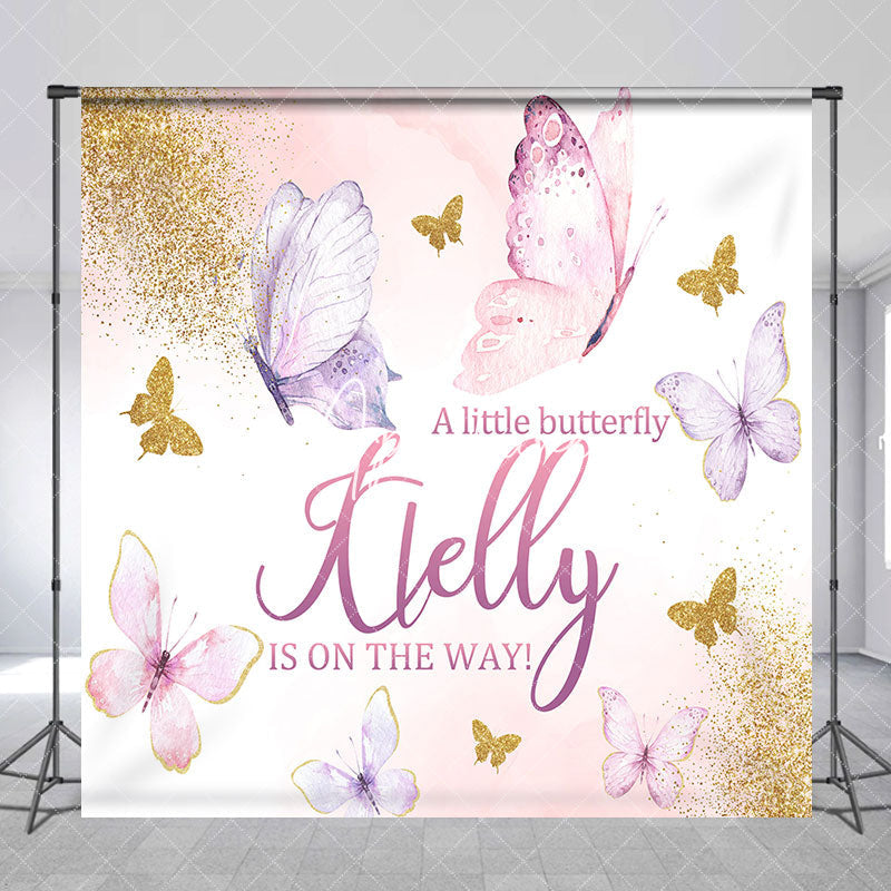 Aperturee - Pink Gold Cute Butterfly Custom Baby Shower Backdrop