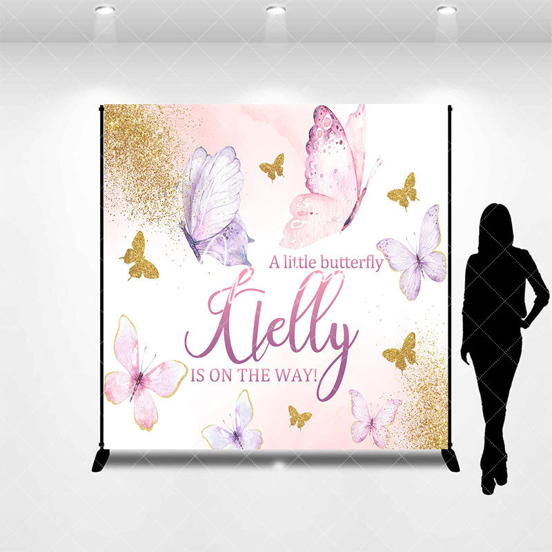 Aperturee - Pink Gold Cute Butterfly Custom Baby Shower Backdrop