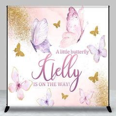 Aperturee - Pink Gold Cute Butterfly Custom Baby Shower Backdrop