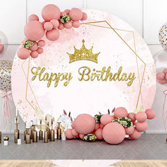 Aperturee - Pink Gold Glitter Floral Round Birthday Backdrop