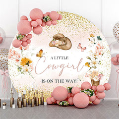 Aperturee - Pink Gold Little Cowgirl Round Baby Shower Backdrop