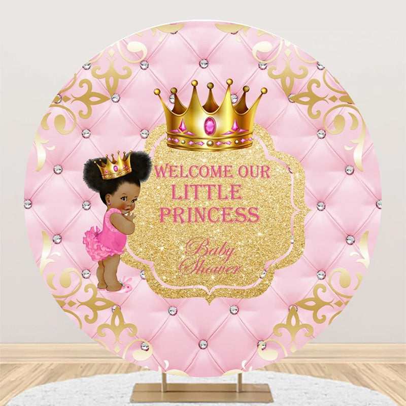 Aperturee - Pink Gold Little Princess Round Baby Shower Backdrop