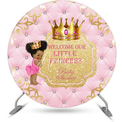 Aperturee - Pink Gold Little Princess Round Baby Shower Backdrop