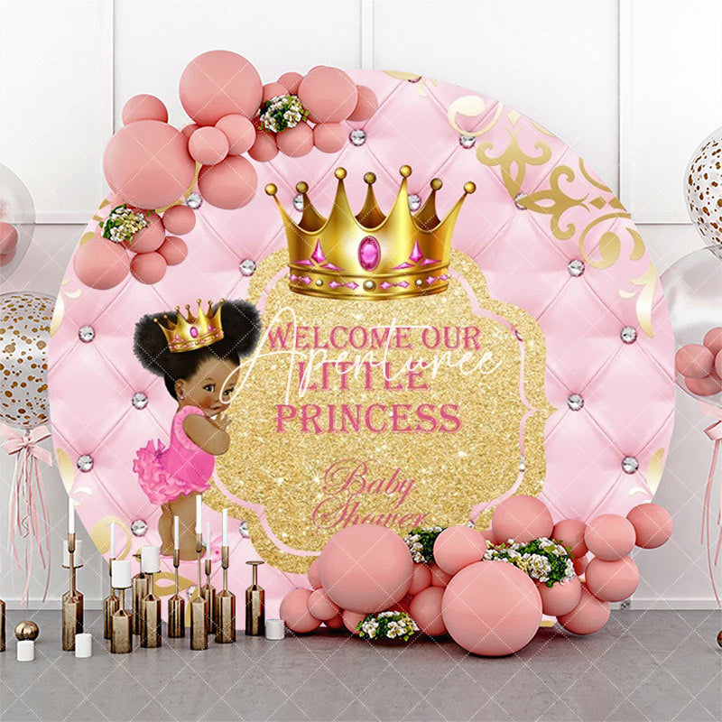 Aperturee - Pink Gold Little Princess Round Baby Shower Backdrop