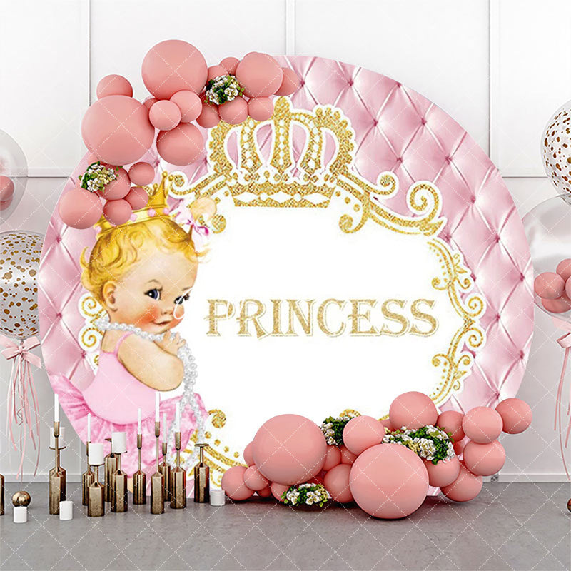 Aperturee - Pink Gold Little Princess Round Birthday Backdrop