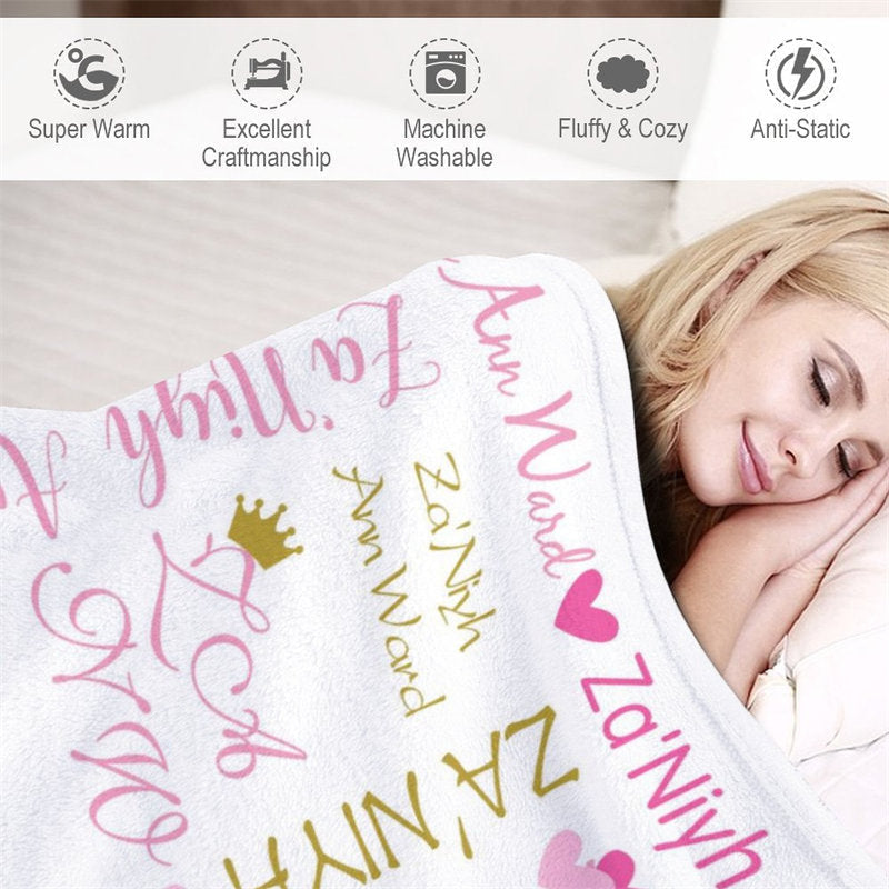 Lofaris Pink Gold Personalized Name Baby Blanket for Girl