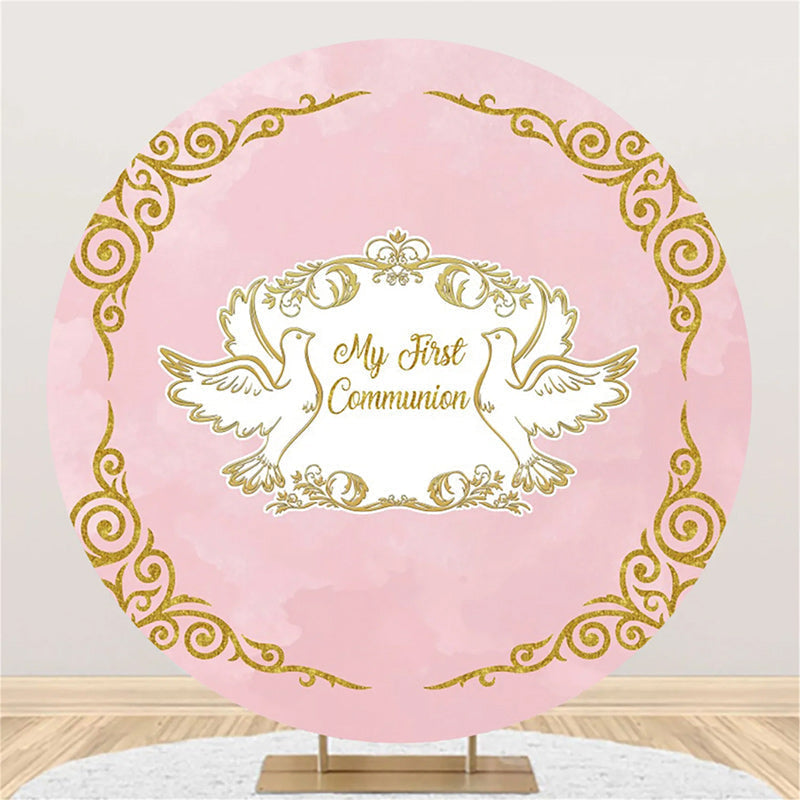 Aperturee - Pink Gold Pigeon My First Communion Baptism Backdrop