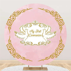 Aperturee - Pink Gold Pigeon My First Communion Baptism Backdrop