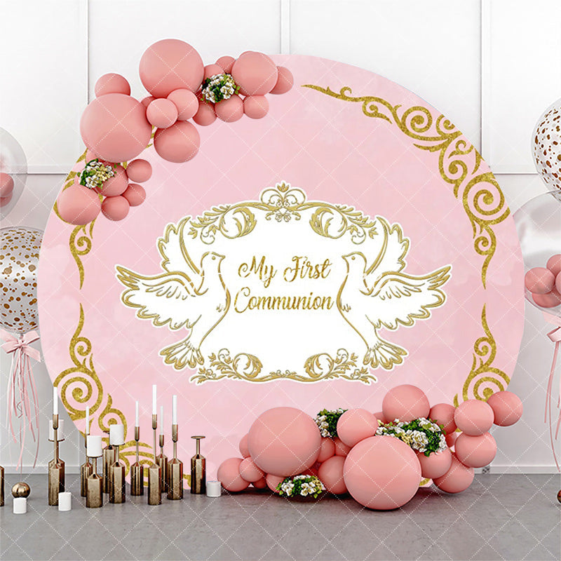 Aperturee - Pink Gold Pigeon My First Communion Baptism Backdrop