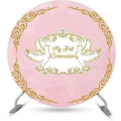 Aperturee - Pink Gold Pigeon My First Communion Baptism Backdrop