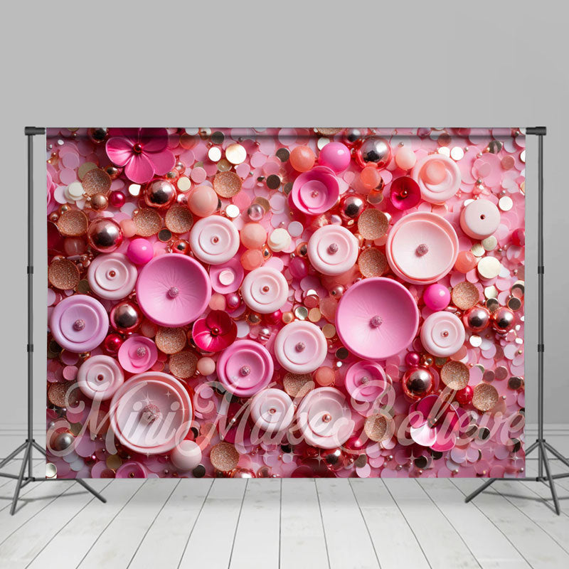 Aperturee - Pink Gold Sequins Shaped Flowers Fine Art Backdrop