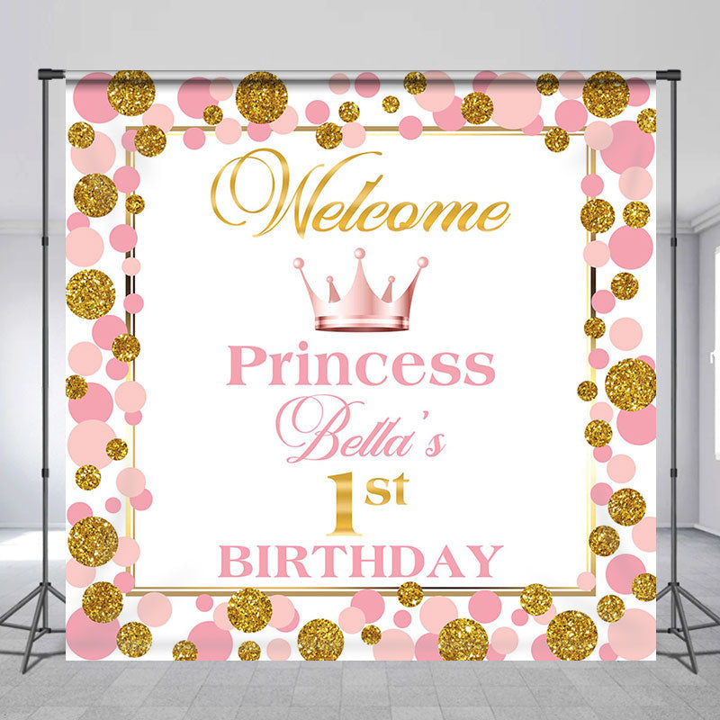 Aperturee - Pink Golden Dots Crown Custom Birthday Backdrop