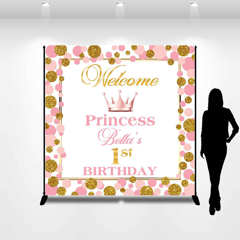 Aperturee - Pink Golden Dots Crown Custom Birthday Backdrop