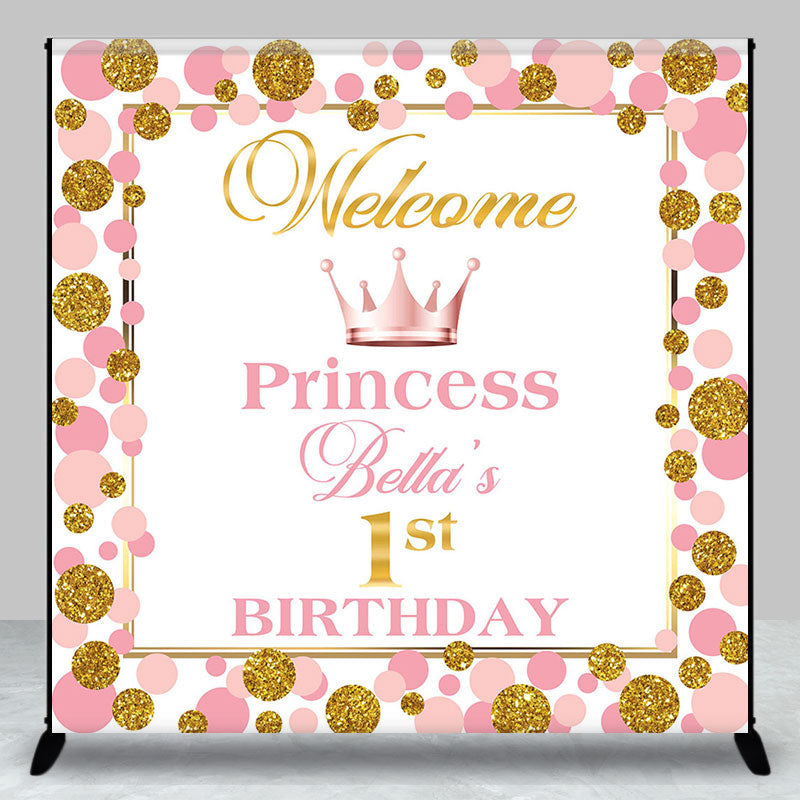 Aperturee - Pink Golden Dots Crown Custom Birthday Backdrop