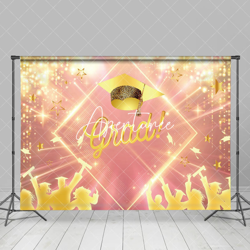 Aperturee - Pink Golden Hat Bokeh Stars Graduation Backdrop