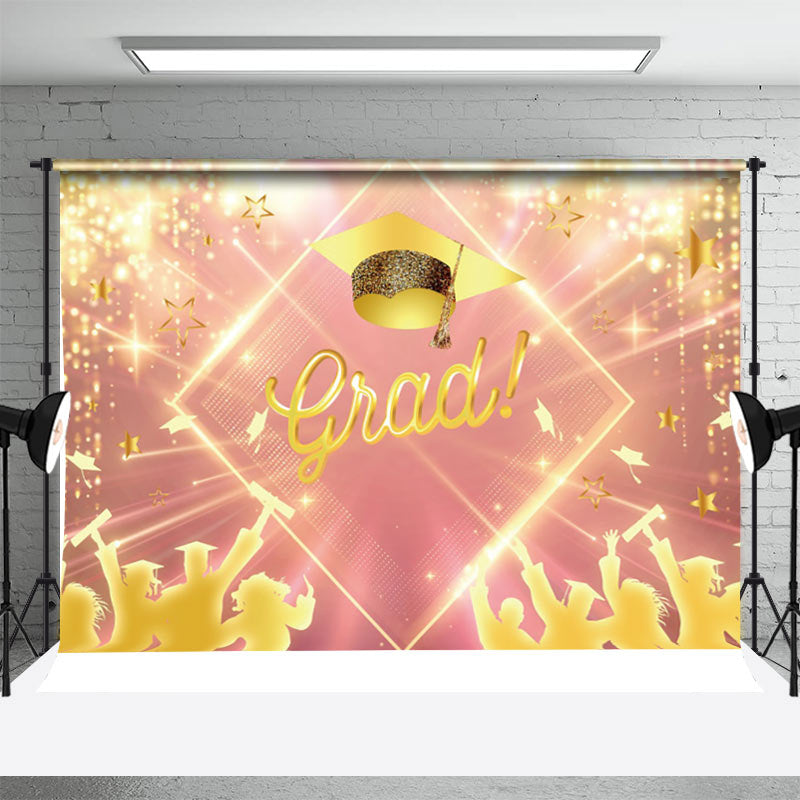 Aperturee - Pink Golden Hat Bokeh Stars Graduation Backdrop