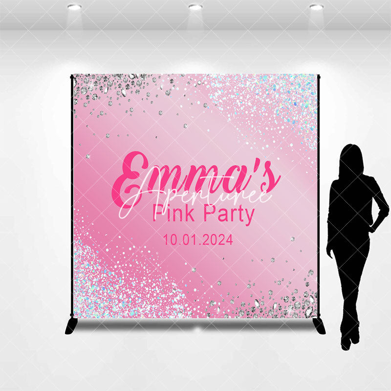 Aperturee - Pink Gradient Silver Diamond Custom Birthday Backdrop