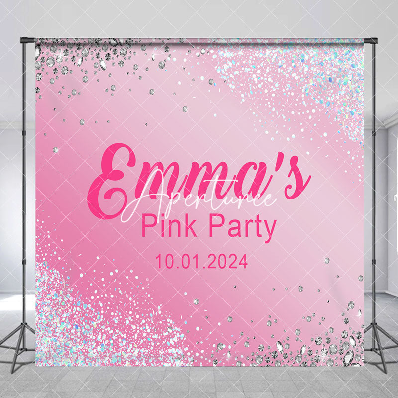 Aperturee - Pink Gradient Silver Diamond Custom Birthday Backdrop