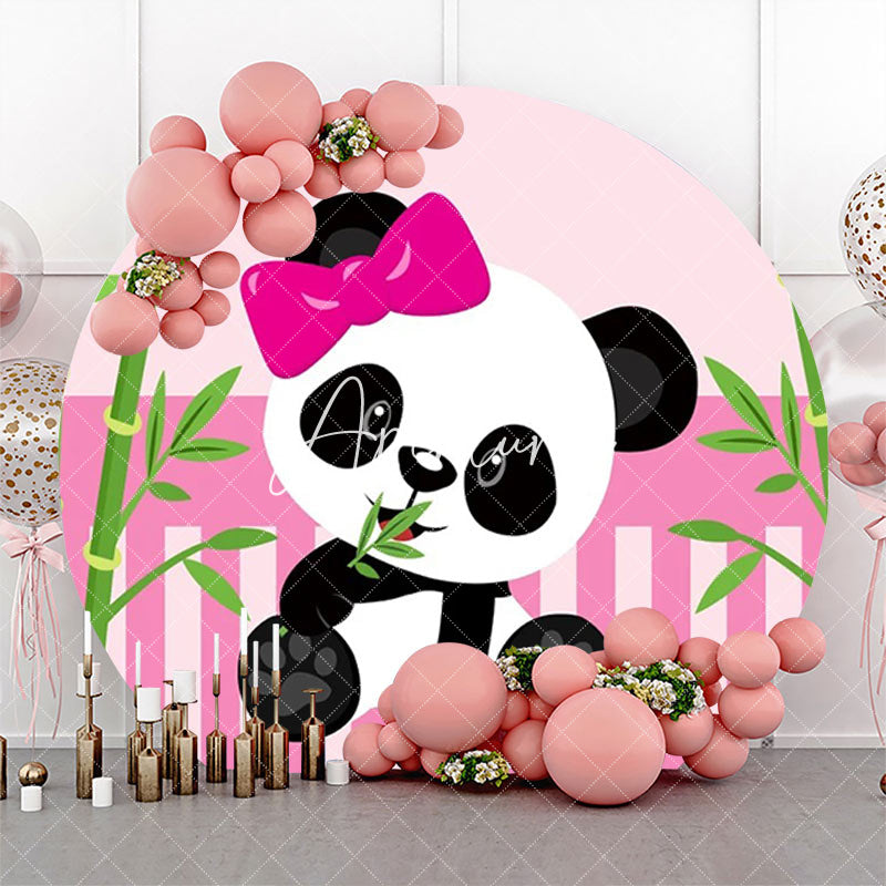 Aperturee - Pink Green Bamboo Panda Round Baby Shower Backdrop