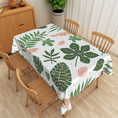 Aperturee - Pink Green Leaves Spring White Rectangle Tablecloth