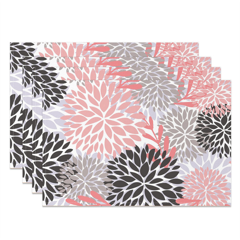 Aperturee - Pink Grey Black Abstract Floral Set Of 4 Placemats