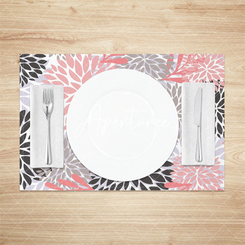 Aperturee - Pink Grey Black Abstract Floral Set Of 4 Placemats