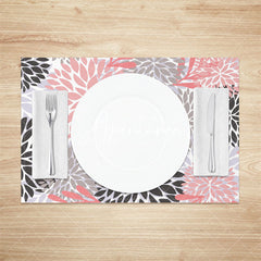 Aperturee - Pink Grey Black Abstract Floral Set Of 4 Placemats