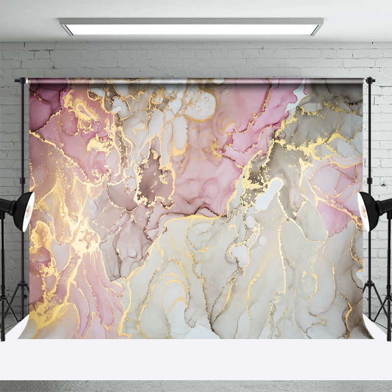 Aperturee - Pink Grey Gold Mixed Marble Texture Photo Backdrop