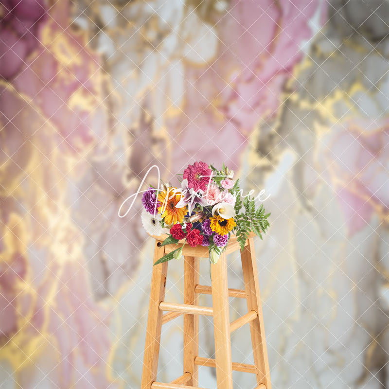 Aperturee - Pink Grey Gold Mixed Marble Texture Photo Backdrop