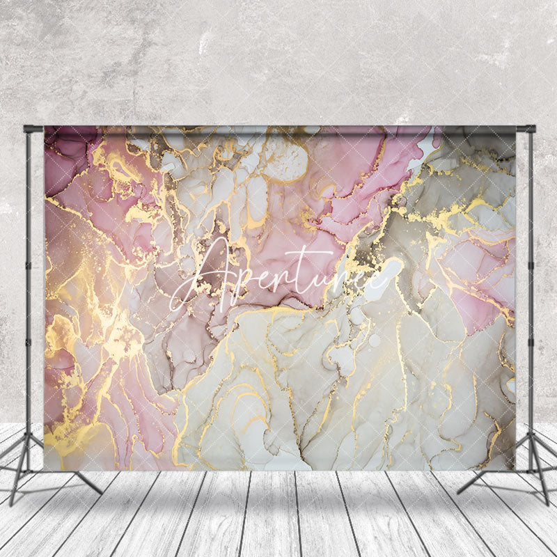 Aperturee - Pink Grey Gold Mixed Marble Texture Photo Backdrop