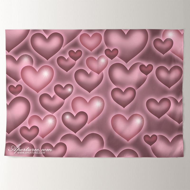 Aperturee - Pink Grey Heart Valentines Day Photography Backdrop