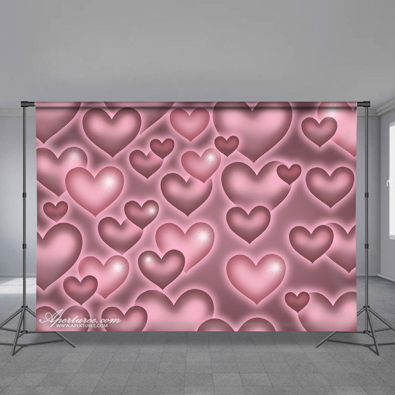 Aperturee - Pink Grey Heart Valentines Day Photography Backdrop