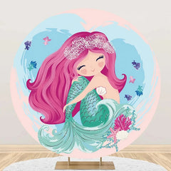 Aperturee - Pink Hair Mermaid Fish Circle Girl Birthday Backdrop