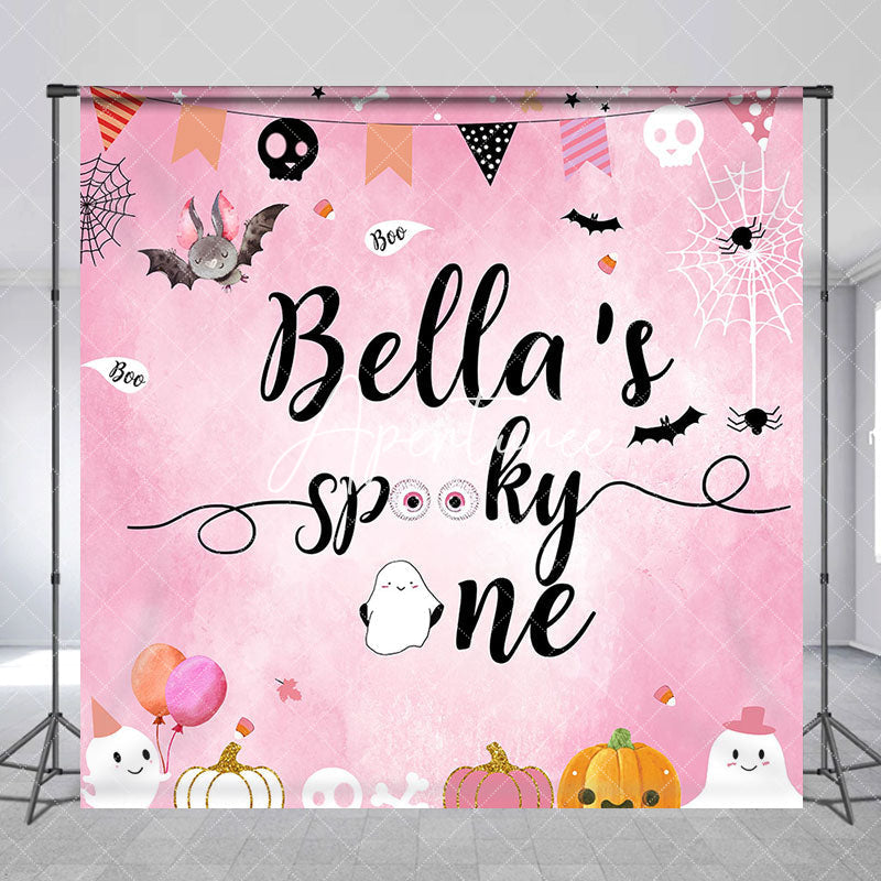 Aperturee - Pink Halloween Spooky One Custom Birthday Backdrop