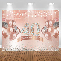 Aperturee - Pink Happy 40th Birthday Sparkle Balloon Diamonds Backdrop for Women