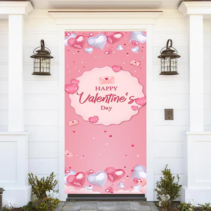 Aperturee - Pink Heart Balloon Letters Valentines Day Door Cover