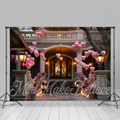 Aperturee - Pink Heart Balloon Palace Valentines Day Backdrop