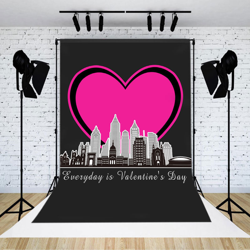 Aperturee - Pink Heart City Buildings Valentines Day Backdrop