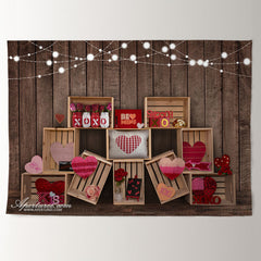 Aperturee - Pink Heart Gift Wooden Wall Valentines Day Backdrop