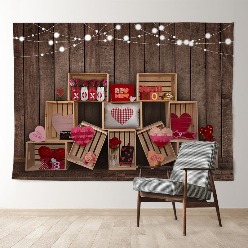 Aperturee - Pink Heart Gift Wooden Wall Valentines Day Backdrop