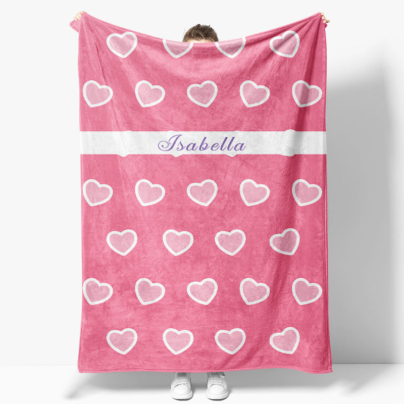 Aperturee - Pink Heart Patterns Custom Valentines Day Blanket