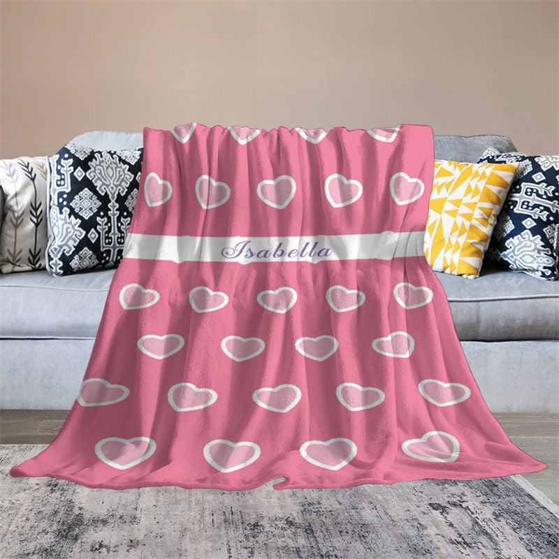 Aperturee - Pink Heart Patterns Custom Valentines Day Blanket