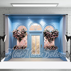 Aperturee - Pink Heart Shaped Blue Shop Wall Floral Backdrop